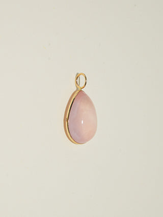 Unicorn Rose Quartz Teardrop Cabochon Charm in Yellow 14k Gold