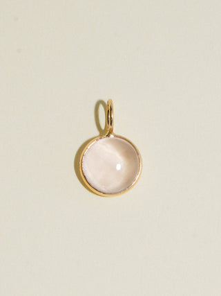 Floating Rose Quartz Round Cabochon Charm in Yellow 14k Gold