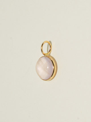 Floating Rose Quartz Round Cabochon Charm in Yellow 14k Gold