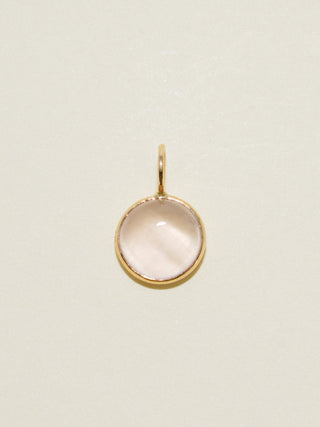 Floating Rose Quartz Round Cabochon Charm in Yellow 14k Gold