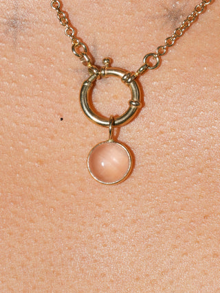 Floating Rose Quartz Round Cabochon Charm in Yellow 14k Gold
