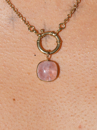 Gummy Morganite Cushion Cabochon Charm in Yellow 14k Gold