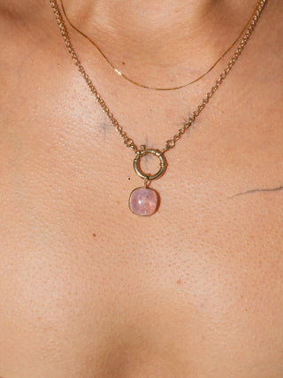 Gummy Morganite Cushion Cabochon Charm in Yellow 14k Gold