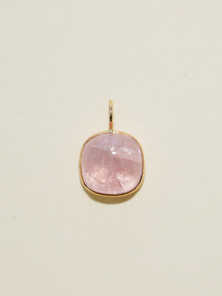 Gummy Morganite Cushion Cabochon Charm in Yellow 14k Gold