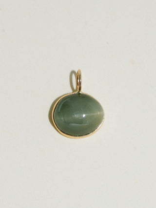 Purring Catseye East West Cushion Cabochon Charm in Yellow 14k Gold
