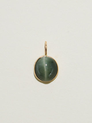 Big Cat Catseye Round Cabochon Charm in Yellow 14k Gold