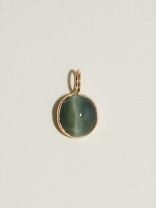 Big Cat Catseye Round Cabochon Charm in Yellow 14k Gold