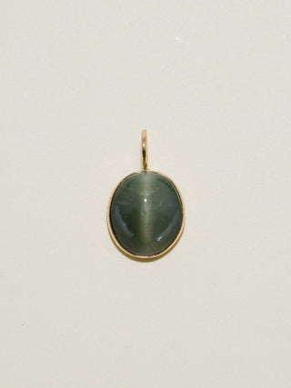 Bonded Catseye Oval Cabochon Charm in Yellow 14k Gold