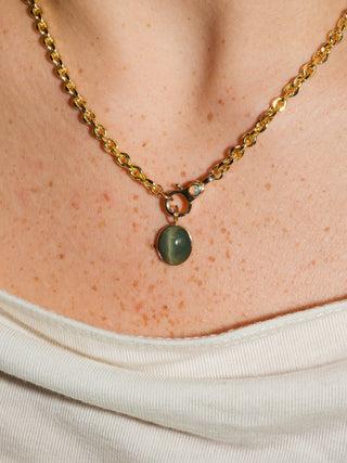 Bonded Catseye Oval Cabochon Charm in Yellow 14k Gold