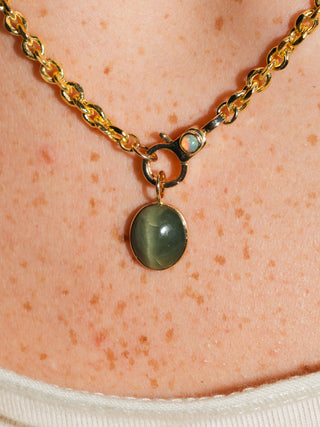 Bonded Catseye Oval Cabochon Charm in Yellow 14k Gold