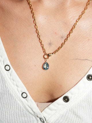 Archie's Eyes Sky Blue Topaz Teardrop Cut Charm in Yellow 14k Gold