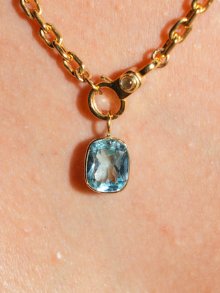 Call Out Sky Blue Topaz Cushion Cut Charm in Yellow 14k Gold