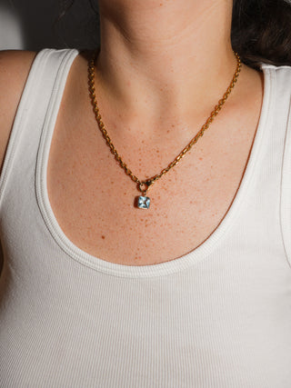 Clear as Sky Blue Topaz Cushion Cut Charm in Yellow 14k Gold