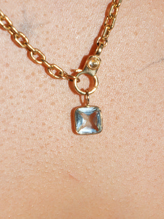 Dream Date Sky Blue Topaz Asscher Cut Charm in Yellow 14k Gold