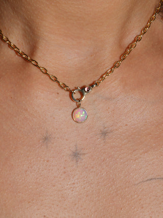Pixie Dust Opal Round Cabochon Charm in Yellow 14k Gold