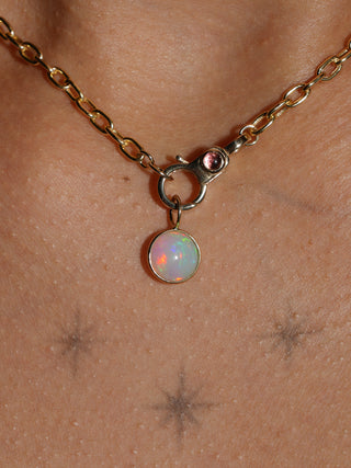 October Baby Opal Round Cabochon Charm in Yellow 14k Gold