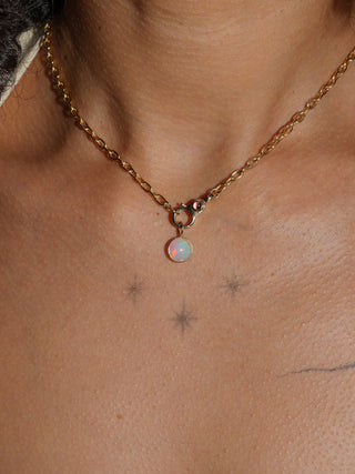 October Baby Opal Round Cabochon Charm in Yellow 14k Gold