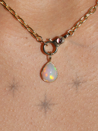 Libra Love Opal Teardrop Cabochon Charm in Yellow 14k Gold