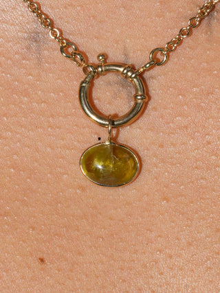 Potion Stone Grossular Garnet East to West Oval Cabochon Charm in Yellow 14k Gold