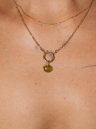 Potion Stone Grossular Garnet East to West Oval Cabochon Charm in Yellow 14k Gold