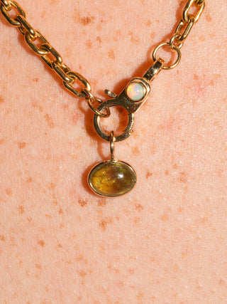 Lil Guy Grossular Garnet East to West Oval Cabochon Charm in Yellow 14k Gold