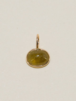 Eye of Newt Grossular Garnet East to West Oval Cabochon Charm in Yellow 14k Gold