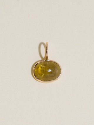 Eye of Newt Grossular Garnet East to West Oval Cabochon Charm in Yellow 14k Gold