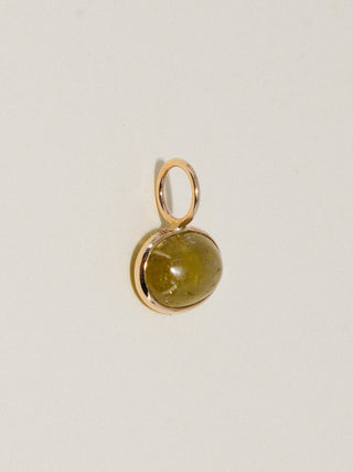 Eye of Newt Grossular Garnet East to West Oval Cabochon Charm in Yellow 14k Gold