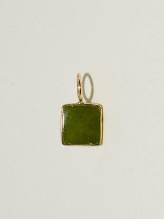 Amphibian Grossular Garnet Square Cabochon Charm in Yellow 14k Gold