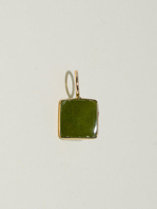 Amphibian Grossular Garnet Square Cabochon Charm in Yellow 14k Gold