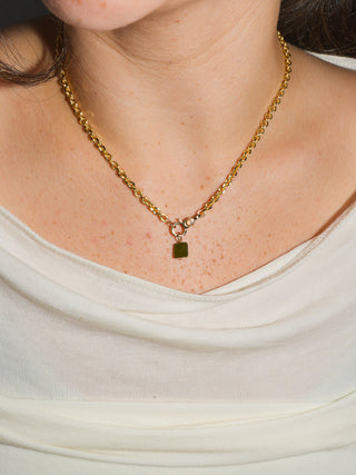 Amphibian Grossular Garnet Square Cabochon Charm in Yellow 14k Gold