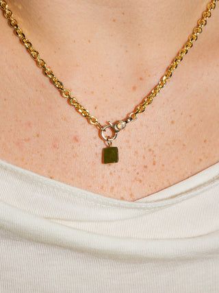 Amphibian Grossular Garnet Square Cabochon Charm in Yellow 14k Gold