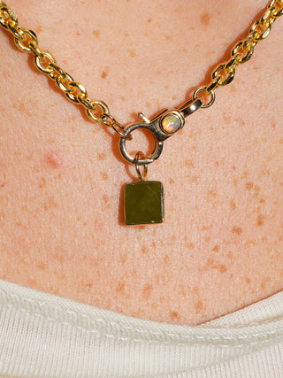 Amphibian Grossular Garnet Square Cabochon Charm in Yellow 14k Gold