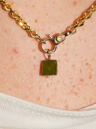 Amphibian Grossular Garnet Square Cabochon Charm in Yellow 14k Gold