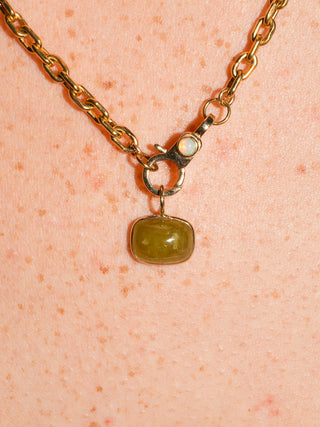 Lizard Wizard Grossular Garnet East West Cushion Cut Charm in Yellow 14k Gold