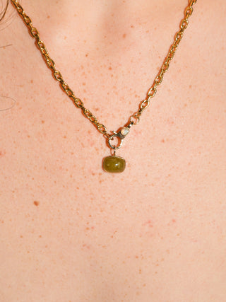 Lizard Wizard Grossular Garnet East West Cushion Cut Charm in Yellow 14k Gold