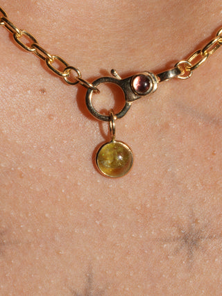 Mummy Grossular Garnet Round Cabochon Charm in Yellow 14k Gold