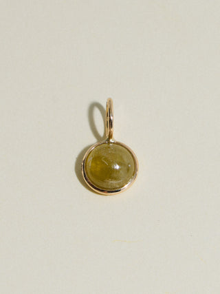 Swampy Grossular Garnet Round Cabochon Charm in Yellow 14k Gold