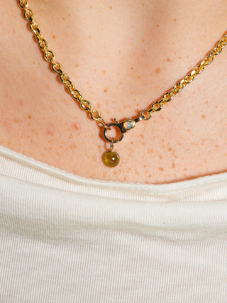 Swampy Grossular Garnet Round Cabochon Charm in Yellow 14k Gold