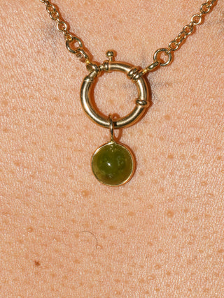 Goblin Grossular Garnet Round Cabochon Charm in Yellow 14k Gold