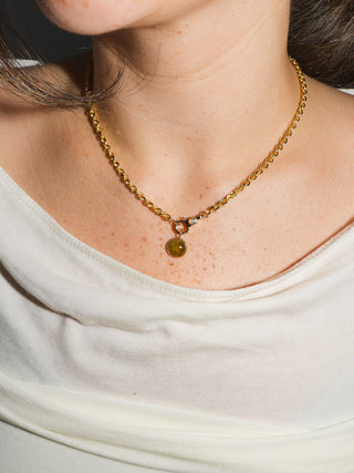 Frog Pond Grossular Garnet Round Cabochon Charm in Yellow 14k Gold