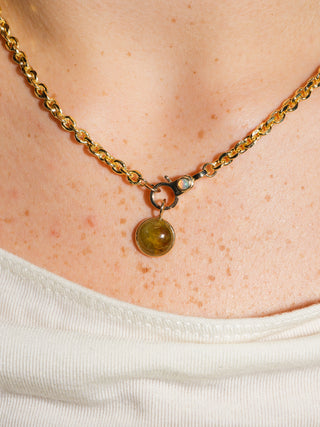 Frog Pond Grossular Garnet Round Cabochon Charm in Yellow 14k Gold