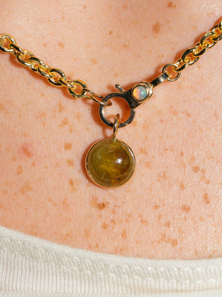 Frog Pond Grossular Garnet Round Cabochon Charm in Yellow 14k Gold
