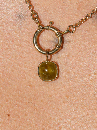 Haunted Garden Grossular Garnet Cushion Cabochon Charm in Yellow 14k Gold