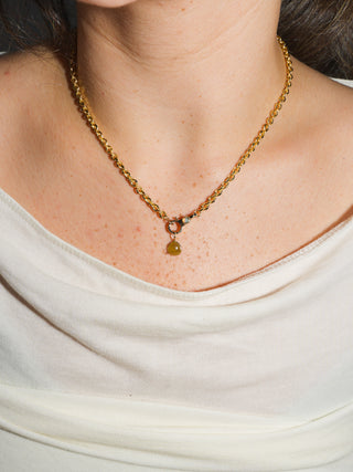 Froggie Tear Grossular Garnet Pear Cut Charm in Yellow 14k Gold