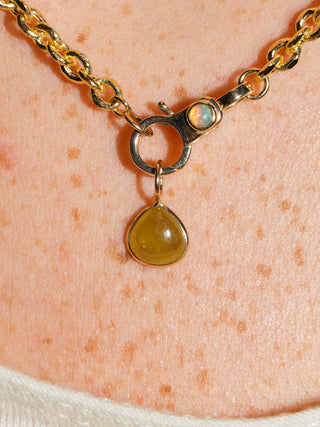 Froggie Tear Grossular Garnet Pear Cut Charm in Yellow 14k Gold