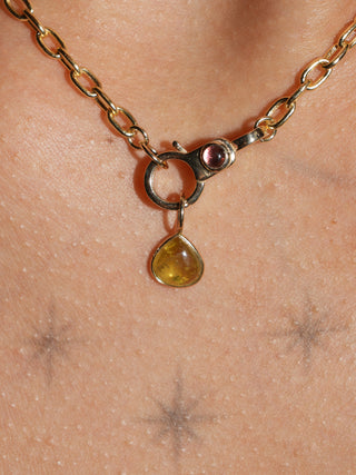 Oozing Grossular Garnet Pear Cabochon Charm in Yellow 14k Gold