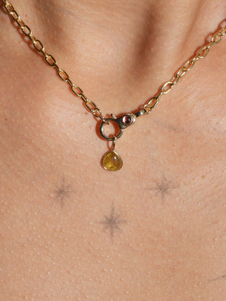 Oozing Grossular Garnet Pear Cabochon Charm in Yellow 14k Gold