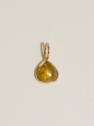 Oozing Grossular Garnet Pear Cabochon Charm in Yellow 14k Gold