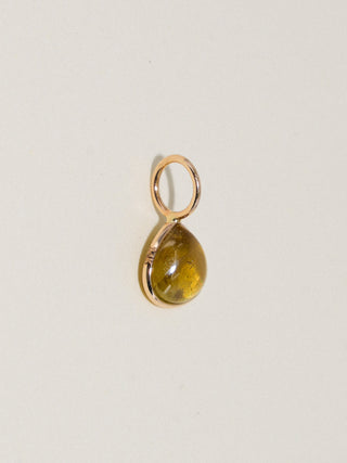 Oozing Grossular Garnet Pear Cabochon Charm in Yellow 14k Gold